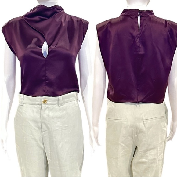 Nicholas Emmie SILK Cross Neck Sleeveless Crop Top in PRUNE Size 10 - Picture 6 of 10